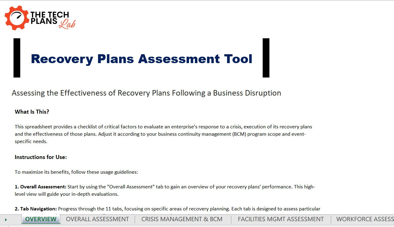 Recovery Plans Assessment Tool| Free Resources | The Tech Plans Lab